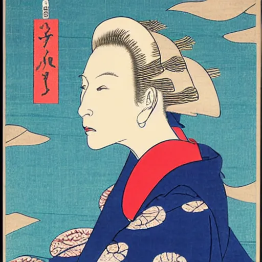 Image similar to ukiyo-e portrait of cate blanchett