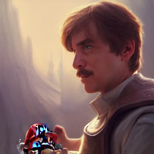 Image similar to ultra realistic illustration, wide angle shot, super mario as luke skywalker, intricate, elegant, highly detailed, digital painting, artstation, concept art, smooth, sharp focus, by artgerm and greg rutkowski and alphonse mucha