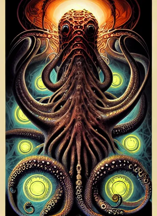 Prompt: cosmic lovecraft giger fractal octopuss portrait, pixar style, by tristan eaton stanley artgerm and tom bagshaw.