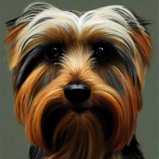 Prompt: professional painting of a Yorkshire Terrier in the style of Thomas Lawrence, head and shoulders portrait, symmetrical facial features, smooth, sharp focus, illustration, intricate, stormy weather, extremely detailed masterpiece,