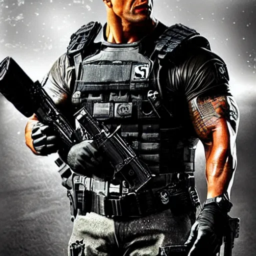 Image similar to Dwayne Johnson as swat in movie directed by Christopher Nolan