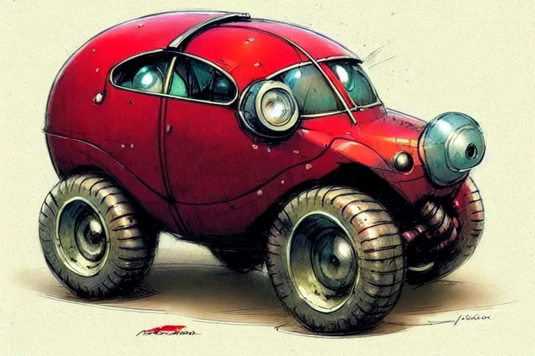 Image similar to adventurer ( ( ( ( ( 1 9 5 0 s retro future robot mouse jeep robot. muted colors. ) ) ) ) ) by jean baptiste monge!!!!!!!!!!!!!!!!!!!!!!!!! chrome red