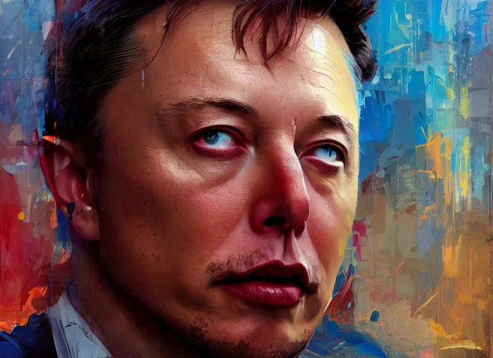 Image similar to portrait of Elon Musk, concept art oil painting by Jama Jurabaev and John Berkey, extremely detailed, brush hard, artstation