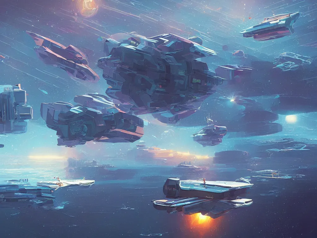 Image similar to minimalist floating asteroid mining colony by alena aenami, petros afshar