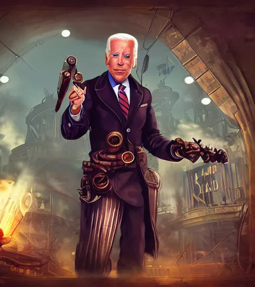 Image similar to joe biden cosplaying bioshock, by artgerm, by simon stalengrad, bioshock screenshot, steampunk, patriot