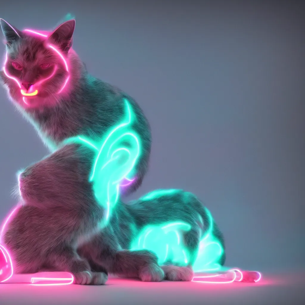 Prompt: glowing cat, neon light, octane render, 4k premiere pro, hyper realistic