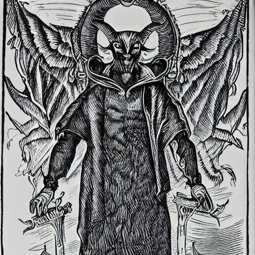 Prompt: baphomet wearing a dark hooded cloak, highly detailed