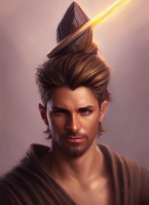 Prompt: a _ fantasy _ style _ portrait _ painting _ of wizard male, medium dark blonde pulled back side part and blonde stubble, brown eyes, rpg dnd oil _ painting _ unreal _ 5 _ daz. _ rpg _ portrait _ extremely _ detailed _ artgerm _ greg _ rutkowski _ greg