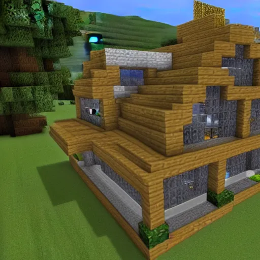 Prompt: building a house in Minecraft