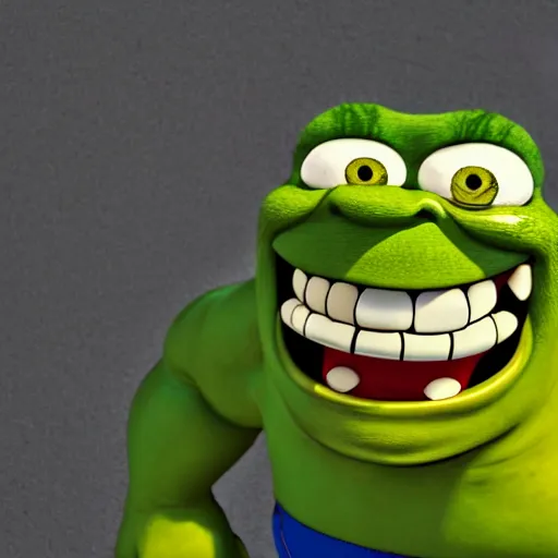 Prompt: spongebob hulk homer shrek scooby doo alien godzilla, highly detailed, extremely high quality, hd, 4 k, 8 k, professional photographer, 4 0 mp, lifelike, top - rated, award winning, cinematic, realistic, detailed lighting, detailed shadows, sharp, no blur, edited, corrected, trending