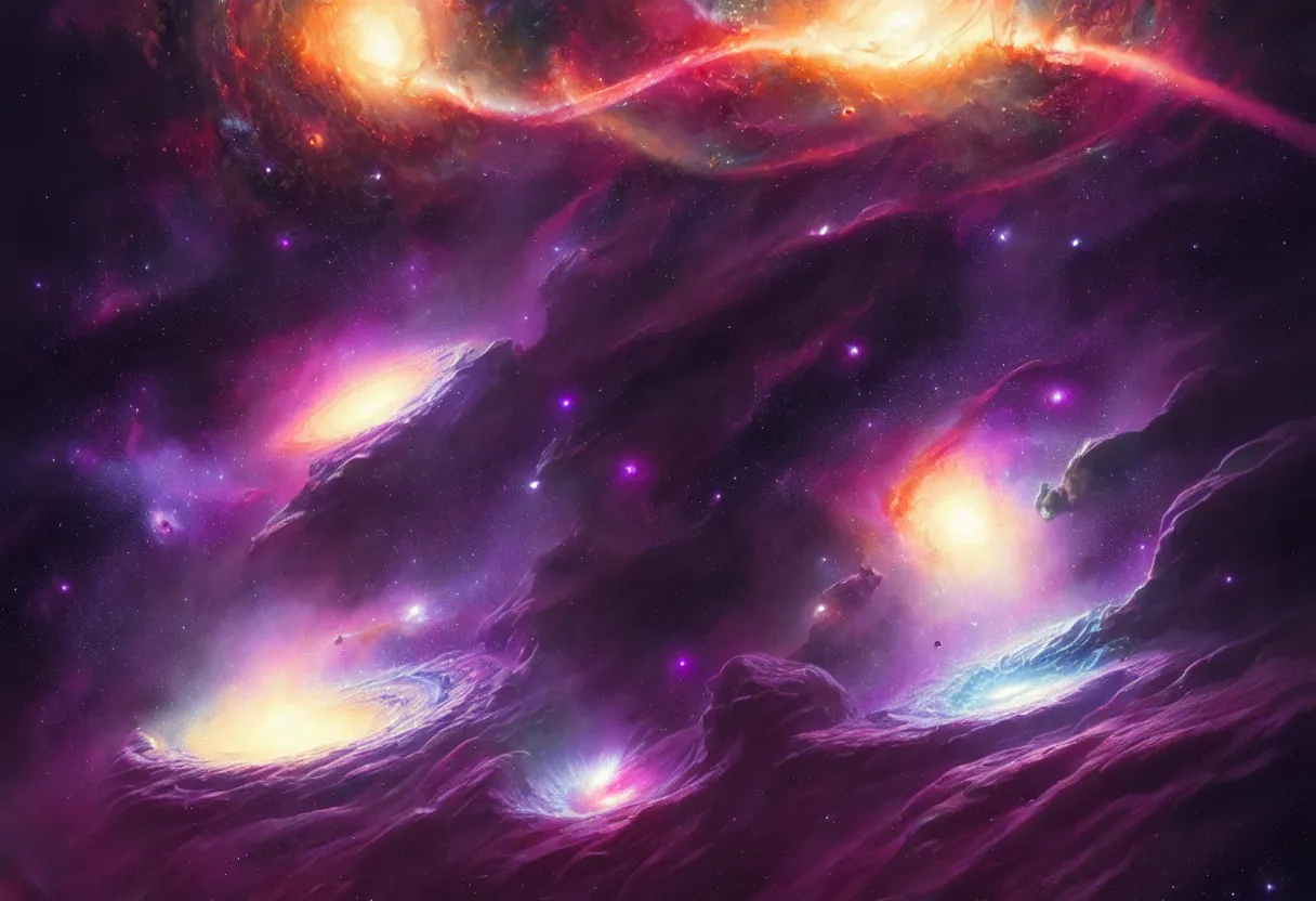 Image similar to beautiful render, deep space nebula with gas giants and many stars, galaxies and planets, fantasy, intricate, elegant, highly detailed, digital painting, artstation, concept art, smooth, sharp focus, octane render, dramatic lighting, art by artgerm and greg rutkowski and alphonse mucha and wlop