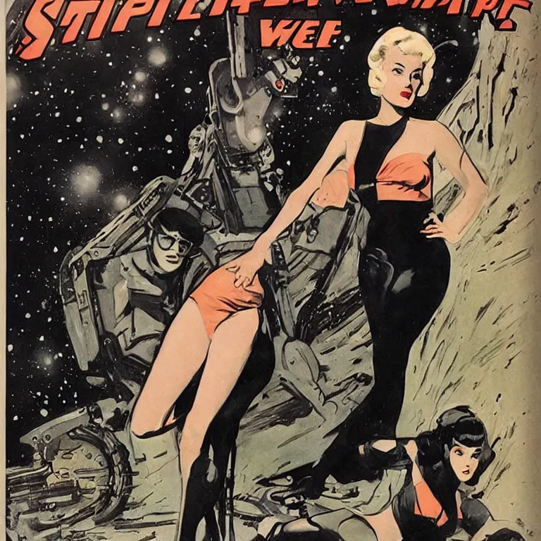 Image similar to scifi woman by Robert McGinnis, pulp comic style, circa 1958