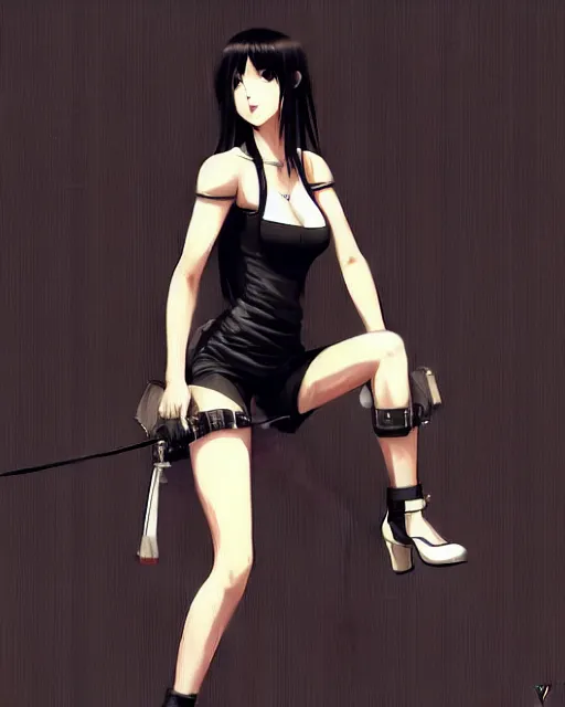 Image similar to tifa wearing tank suit, seductive pose and smile, room background | very very anime!!!, fine - face, audrey plaza, realistic shaded perfect face, fine details. anime. realistic shaded lighting poster by ilya kuvshinov katsuhiro otomo ghost, magali villeneuve, artgerm, jeremy lipkin and michael garmash and rob rey