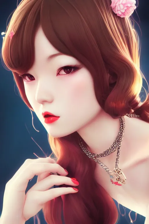 Image similar to a pin up and beautiful fashion charming dreamlke japan girl with lv jewelry, character art, art by artgerm lau and wlop and and ilya kuvshinov and john singer sargent, hyperdetailed, 8 k realistic, symmetrical, frostbite 3 engine, cryengine, dof, trending on artstation, digital art