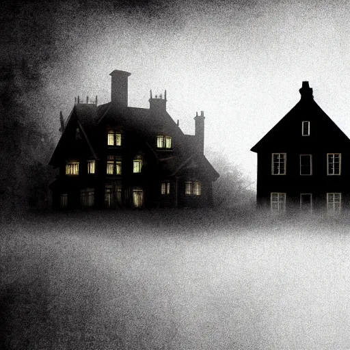 Image similar to a creepy house in the middle of a foggy night, poster art by john carpenter, shutterstock contest winner, gothic art, movie poster, horror film, gothic