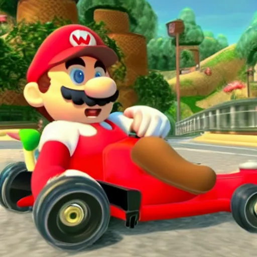 Prompt: karl marx driving a kart, karl marx happy as a character in ( ( mario kart 8 ) )