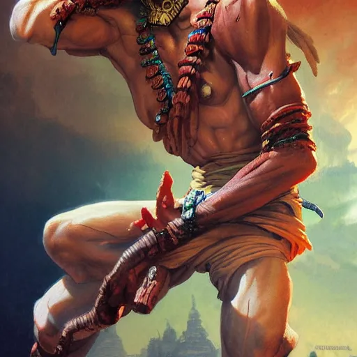 Image similar to gonzo the great as dhalsim from street fighter, 4 k, ultra realistic, detailed focused art by artgerm and greg rutkowski and alphonse mucha