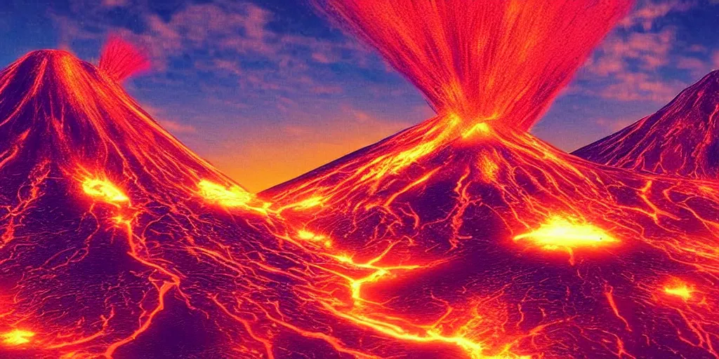 Prompt: a synthwave volcano eruption