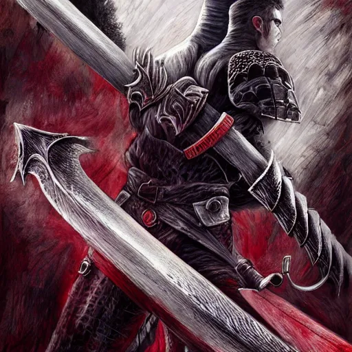 Image similar to Guts, Berserk, very detailed, artstation, digital art, masterpiece, award winning, greatsword