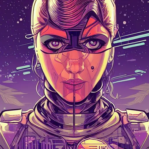 Prompt: female android by (Dan Mumford) and Sandra Chevrier