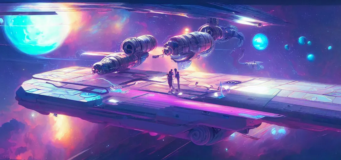 Prompt: a floating space station, channeling swirling energy, wearing netrunner clothing, vaporwave aesthetic, colorful, psychedelic, digital painting, artstation, concept art, smooth, sharp focus, illustration, art by artgerm and greg rutkowski and alphonse mucha