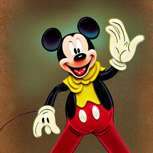 Prompt: portrait of mickey mouse as a disgusting lovecraftian horror, high resolution photography