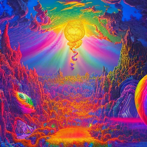 Prompt: Photorealistic Magical Wonderland in the style of Lisa Frank, Robert Venosa, Michael Whelan and Gustave Dore. Hyperdetailed photorealism, 108 megapixels, amazing depth, glowing rich colors, powerful imagery, psychedelic Overtones, 3D finalrender, 3d shading, cinematic lighting, artstation concept art