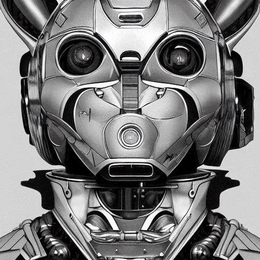 Prompt: a highly detailed portrait of a robotic humanoid rabbit mecha, fine art, detailed line drawing, 8 k, 4 k, oil on canvas, trending on artstation