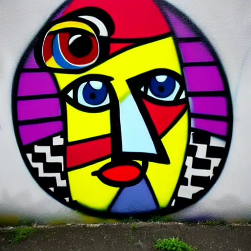 Prompt: graffiti of man with one eye in the style of romero britto