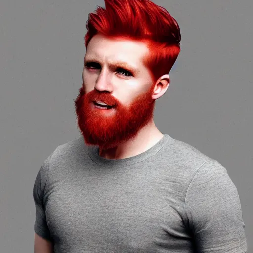 Image similar to professional digital art of a healthy man with red hair and green eyes, popular, attractive, high quality, highly detailed, hd, 4 k, 8 k,