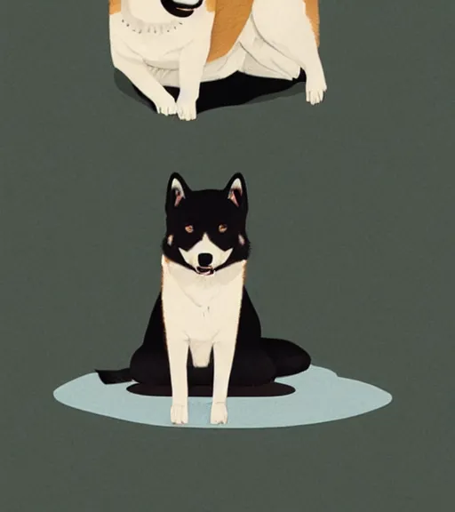 Prompt: black shiba sitting on black shiba by sachin teng, okami, hasui kawase