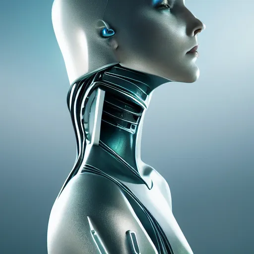 Prompt: portrait of a stunningly beautiful alluring futuristic robot female, depth of field, zeiss lens, detailed, symmetrical, centered, fashion photoshoot, by Annie Leibovitz and Steve McCurry, David Lazar, Jimmy Nelsson, Breathtaking, 8k resolution, extremely detailed, beautiful, establishing shot, artistic, hyperrealistic, beautiful face, octane render