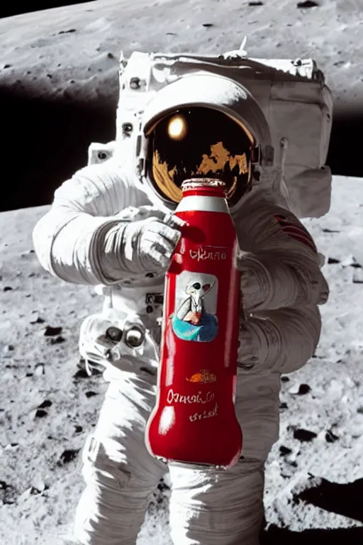 Image similar to astronaut drinking a bottle cola on the moon