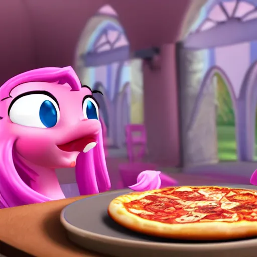 Prompt: pinky pie eating pizza, unreal engine