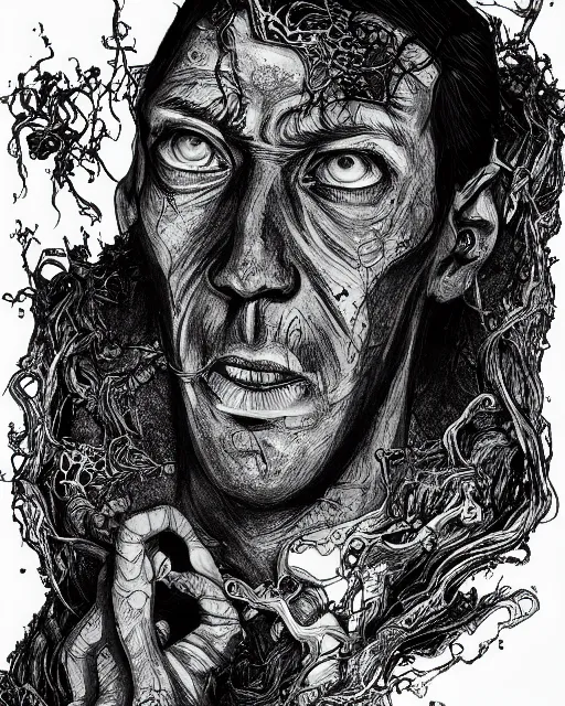 Prompt: h. p. lovecraft, pencil drawing, line art, black and white, fantasy art, monster art, illustration, fantasy, intricate, hyper detailed, artstation, concept art, smooth, sharp focus, ray tracing
