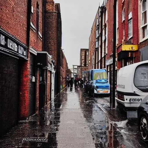 Prompt: brick lane, london, rainy, photograph, medium format