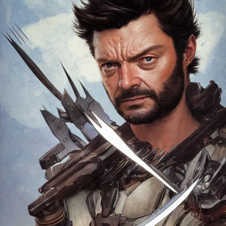 Image similar to Karl Urban as Wolverine, highly detailed, digital painting, artstation, concept art, smooth, sharp focus, illustration, ArtStation, art by artgerm and greg rutkowski and alphonse mucha and J. C. Leyendecker and Edmund Blair Leighton and Katsuhiro Otomo and Geof Darrow and Phil hale and Ashley wood and Ilya repin and Charlie Bowater