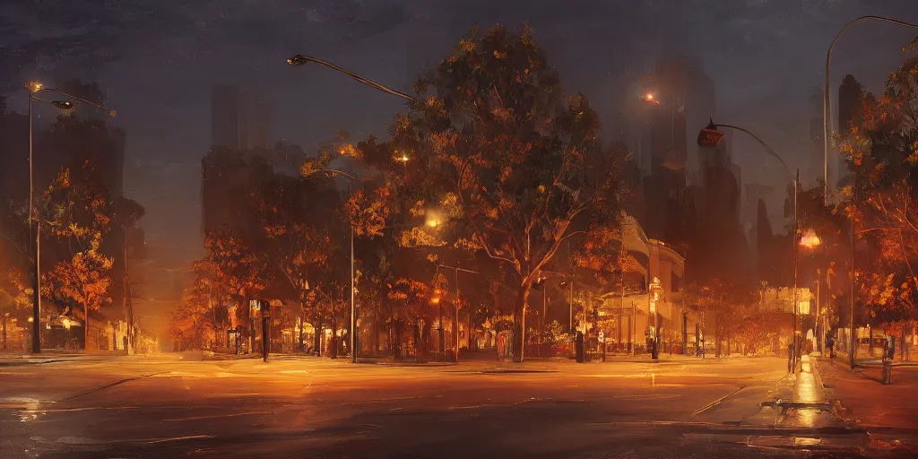 Prompt: A beautiful painting of Australian city autumn night, hyperrealistic, artstation, detailed, cinematic lighting, concept art, photorealistic