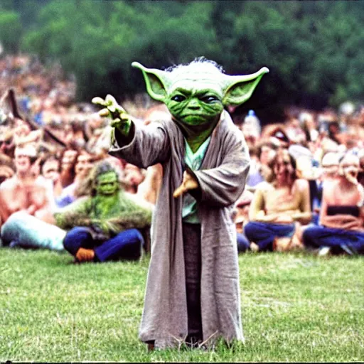 Image similar to yoda performing at woodstock