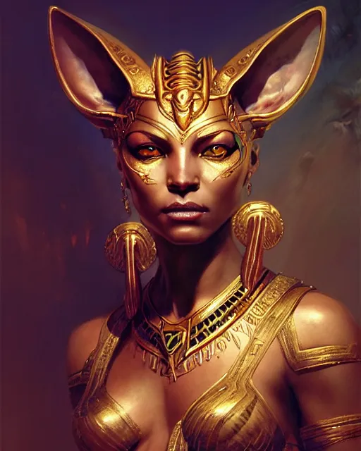 Image similar to fierce goddess bastet, fantasy character portrait, ultra realistic, concept art, intricate details, highly detailed by greg rutkowski, gaston bussiere, craig mullins, simon bisley