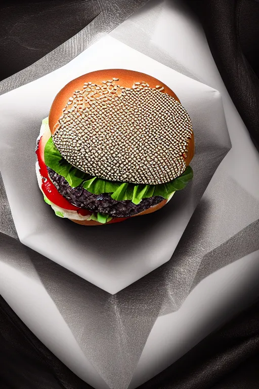 diamond burger with crystals on the silk pillow, Stable Diffusion