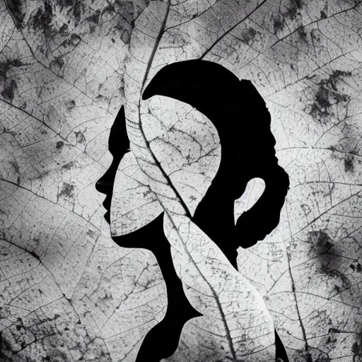 Prompt: profile of a woman made of leaves, double exposure, artistic, hd, b&w