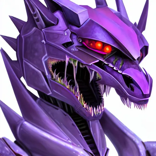 Image similar to detailed mawshot of a beautiful stunning anthropomorphic hot robot mecha female dragon, silver sharp streamlined armor, detailed maw, glowing Purple LED eyes, dragon art, furry art, vore, furaffinity, DeviantArt, Eka's Portal, G6