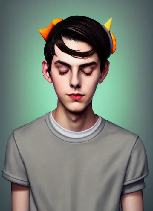 Image similar to portrait of teenage jughead jones wearing a light grey crown, crown, hamburger background, eyes closed, crown, black hair, orange, intricate, elegant, glowing lights, warm lighting, highly detailed, digital painting, artstation, concept art, smooth, sharp focus, illustration, art by wlop, mars ravelo and greg rutkowski