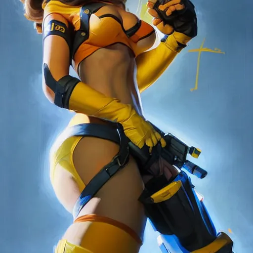 Image similar to greg manchess portrait painting of april o'neil as overwatch character, medium shot, asymmetrical, profile picture, organic painting, sunny day, matte painting, bold shapes, hard edges, street art, trending on artstation, by huang guangjian and gil elvgren and sachin teng