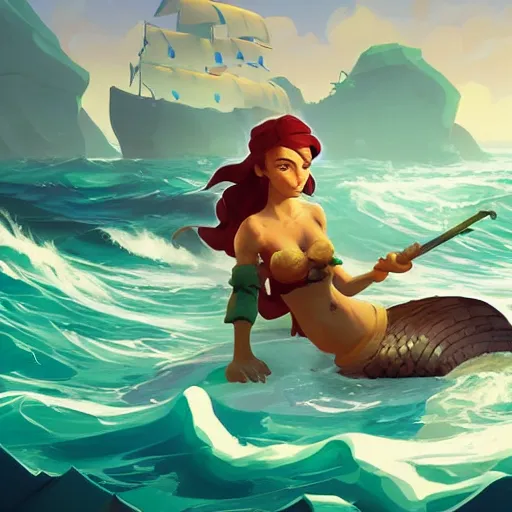 Image similar to painting mermaid treasure on sea of thieves game avatar hero smooth face median photoshop filter cutout vector, behance hd by jesper ejsing, by rhads, makoto shinkai and lois van baarle, ilya kuvshinov, rossdraws global illumination