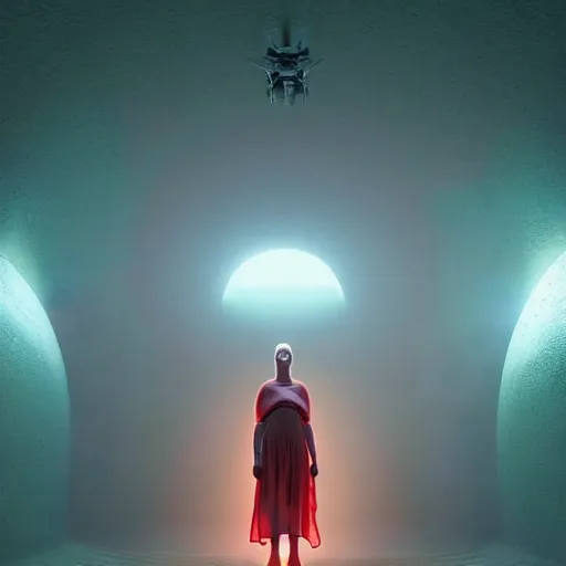 Image similar to colour aesthetic highly detailed photography scene, characters with hyperrealistic highly detailed faces. from dune ( 2 0 2 1 ) by alejandro hodorovski and denis villeneuve and gregory crewdson style with many details by mike winkelmann and caravaggio in sci - fi style. volumetric natural light hyperrealism photo on red dsmc 3 system