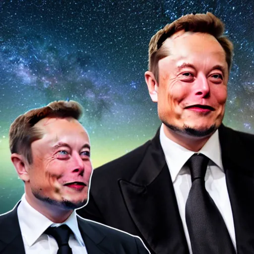 Image similar to elon musk and donald tusk hiking on milky way nebula