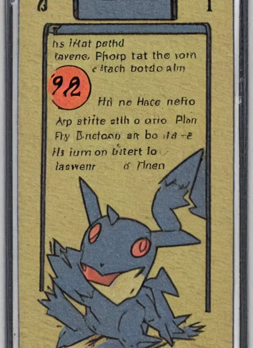 Prompt: a pokemon card from the 1 9 2 0 s