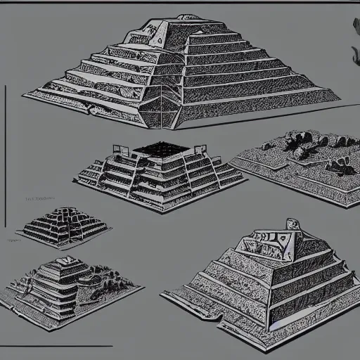 Image similar to gigantic colossal tortoise in the desert on its back pyramid ziggurat highly detailed concept art schematic, Laurie Greasley